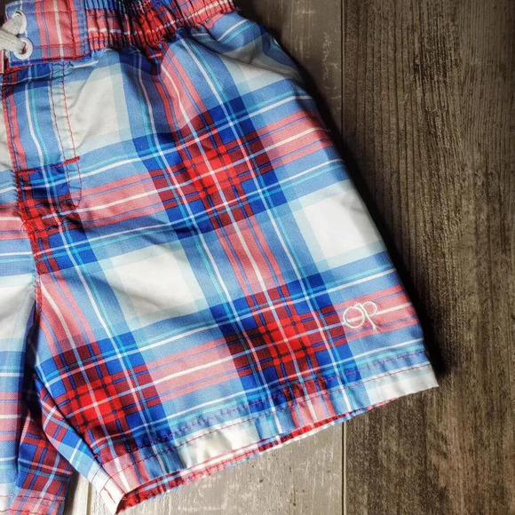 OP Baby Boy Board Shorts Swim Trunks Blue Red White Plaid Size 18m NWOT - Picture 6 of 10